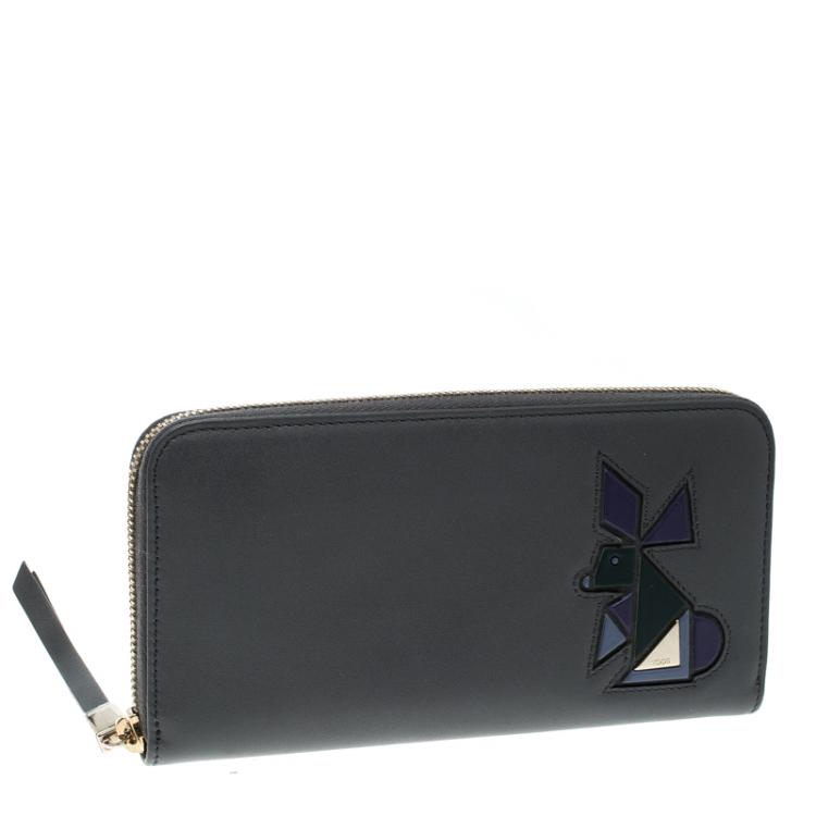 Pre Owned Tod's Black Leather Zip Around Rabbit Continental Wallet