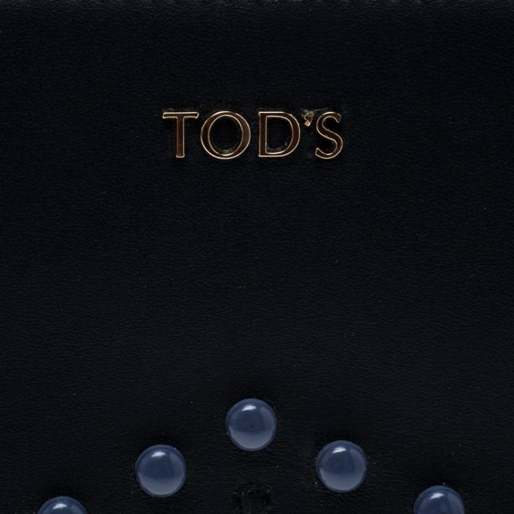 Pre Owned Tod's Navy Blue Leather Zip Around Studded Continental Wallet