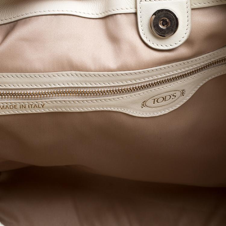 Pre Owned Tod's White/Burgundy Leather and Patent Leather Medium Flower Tote