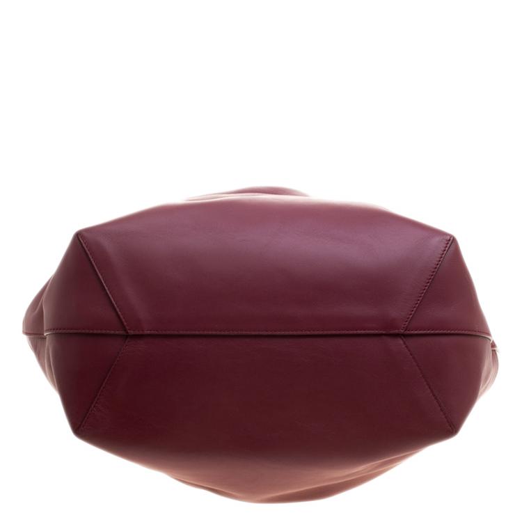 Pre Owned Tod's White/Burgundy Leather Medium Flower Tote
