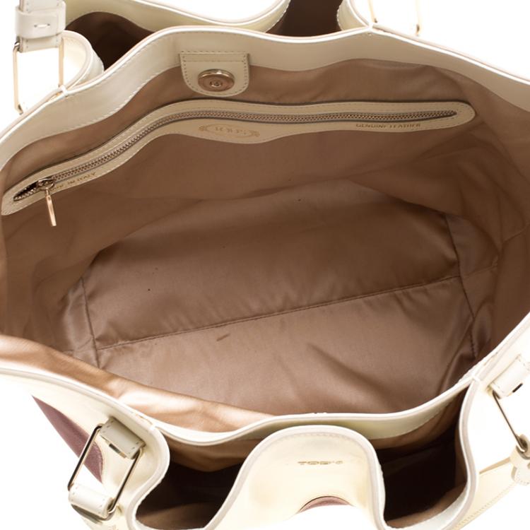 Pre Owned Tod's White/Burgundy Leather Medium Flower Tote