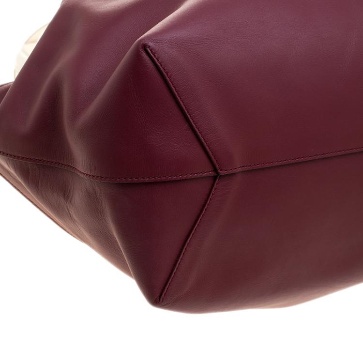 Pre Owned Tod's White/Burgundy Leather Medium Flower Tote