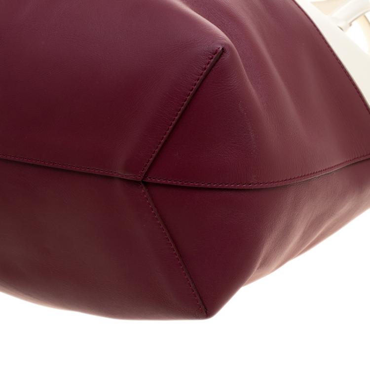 Pre Owned Tod's White/Burgundy Leather Medium Flower Tote