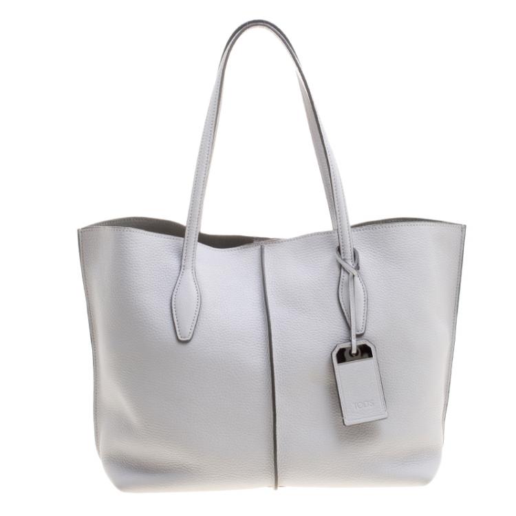 Pre Owned Tod's Light Grey Leather Medium Joy Shopper Tote