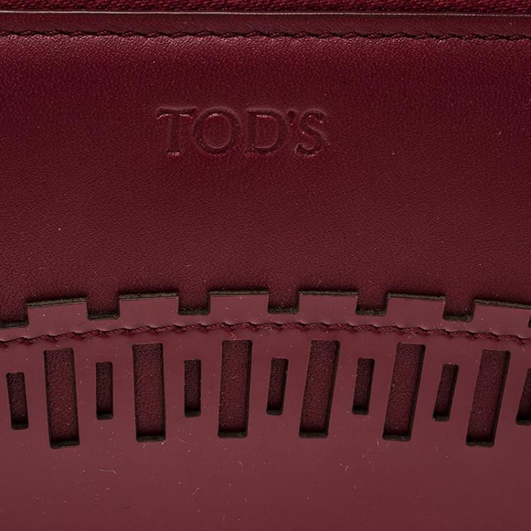 Pre Owned Tod's Carmine Red Patent Leather Zip Around Continental Wallet