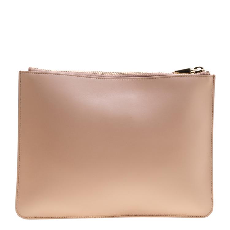 Pre Owned Tod's Beige Leather Fox Wristlet Clutch