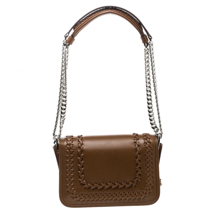 Pre Owned Tod's Cognac Leather Mini Double T Tassel Crossbody Bag