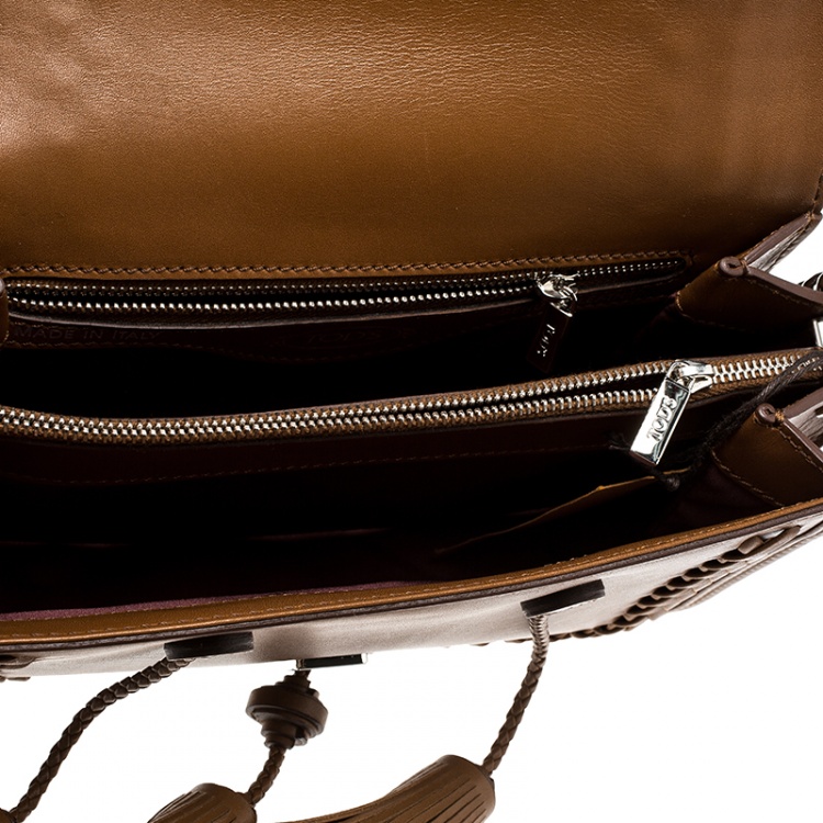 Pre Owned Tod's Cognac Leather Mini Double T Tassel Crossbody Bag