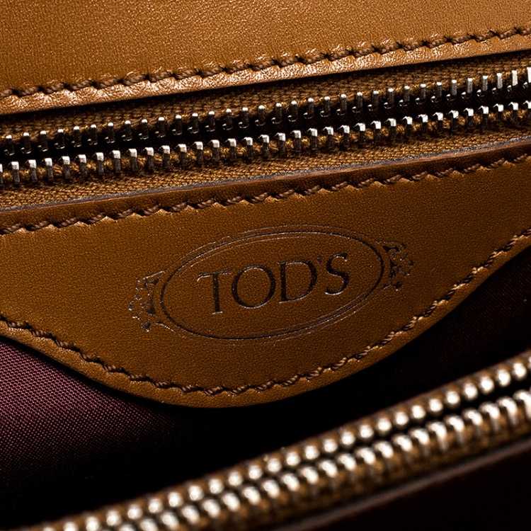 Pre Owned Tod's Cognac Leather Mini Double T Tassel Crossbody Bag