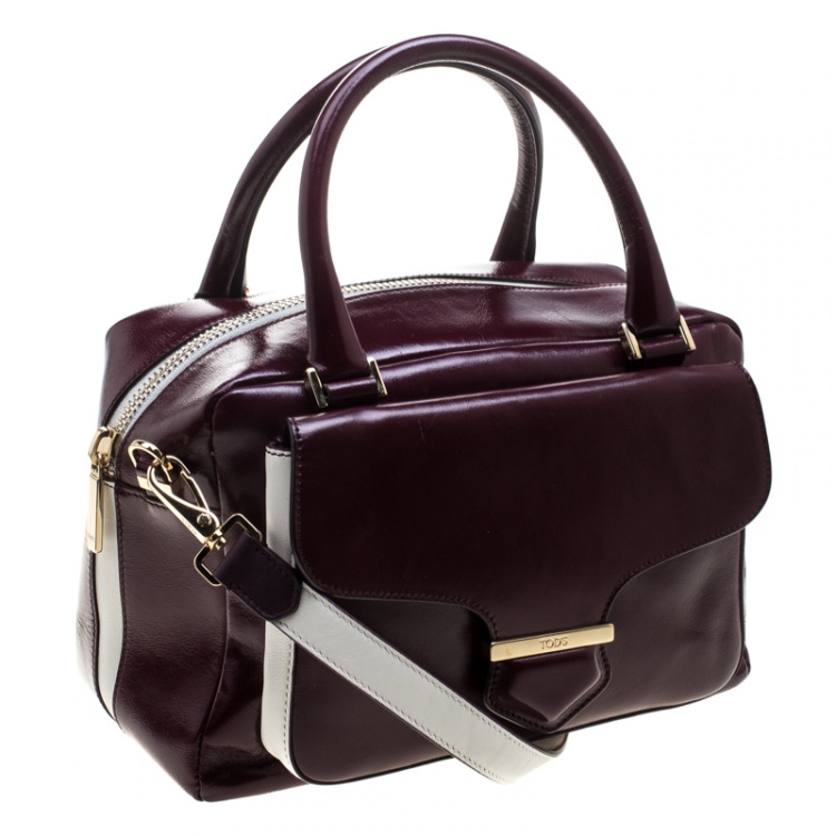 Pre Owned Tod's Burgundy Glossy Leather Small Military Bowler Bag