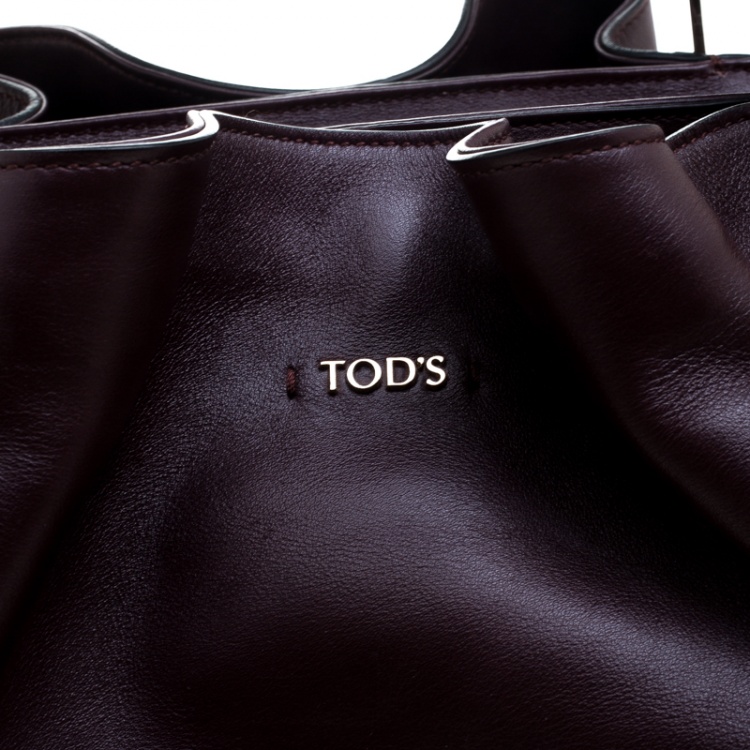 Pre Owned Tod's Burgundy Laser Cut Leather Medium Flower Tote