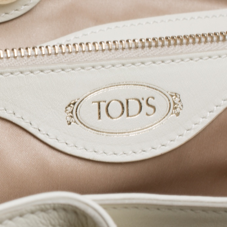 Pre Owned Tod's White/Burgundy Leather and Patent Leather Medium Flower Tote