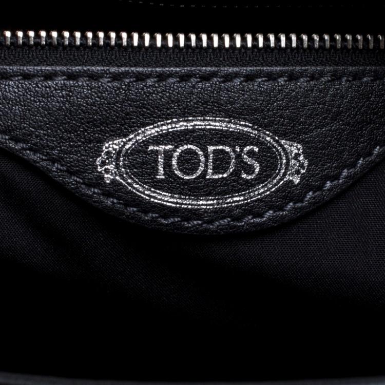 Pre Owned Tod's Black Leather Small Flower Studded Shopper Tote