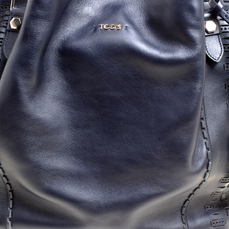 Pre Owned Tod's Black Laser Cut Leather Medium Flower Tote