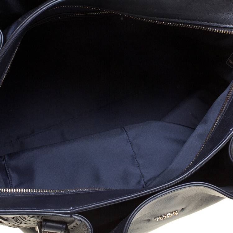 Pre Owned Tod's Black Laser Cut Leather Medium Flower Tote