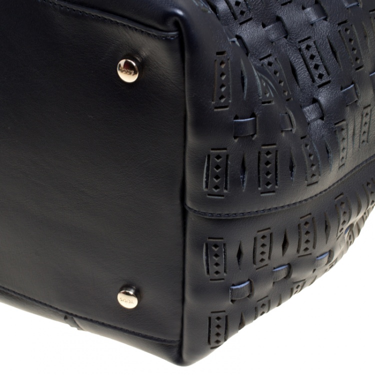 Pre Owned Tod's Black Laser Cut Leather Medium Flower Tote