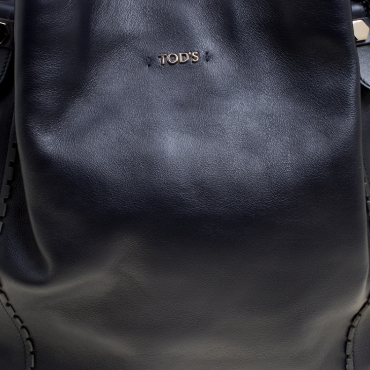 Pre Owned Tod's Black Laser Cut Leather Medium Flower Tote