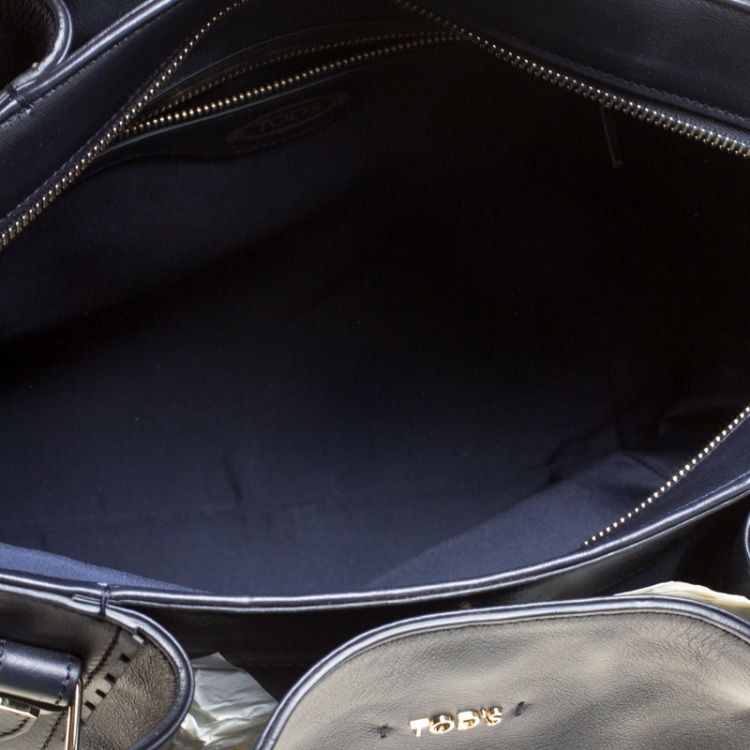 Pre Owned Tod's Black Laser Cut Leather Medium Flower Tote