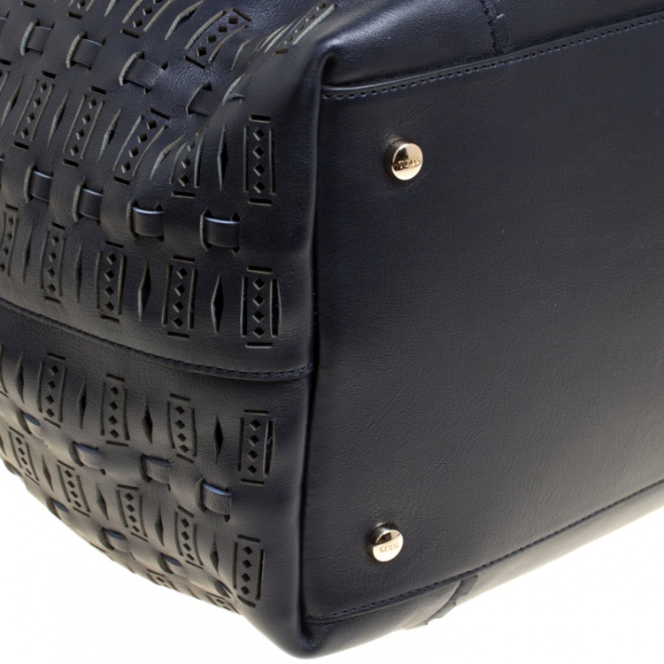 Pre Owned Tod's Black Laser Cut Leather Medium Flower Tote
