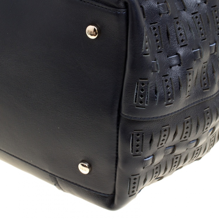 Pre Owned Tod's Black Laser Cut Leather Medium Flower Tote