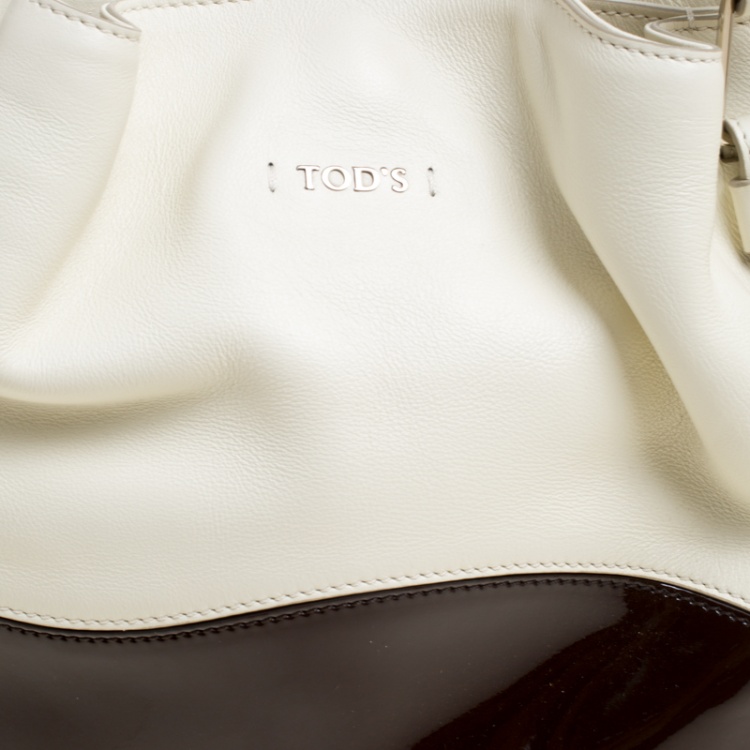 Pre Owned Tod's White/Brown Leather Small Flower Shopper Tote
