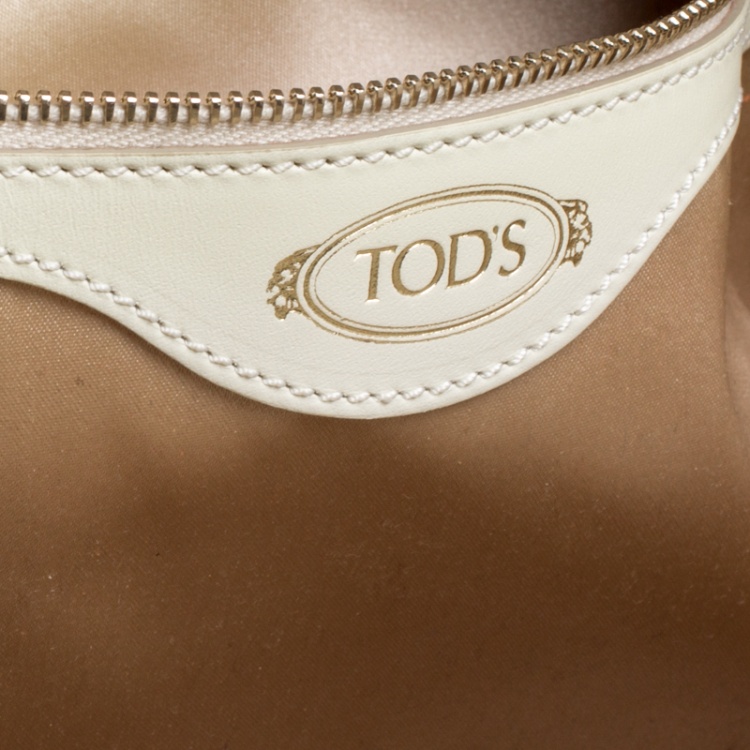 Pre Owned Tod's White/Burgundy Leather Medium Flower Tote