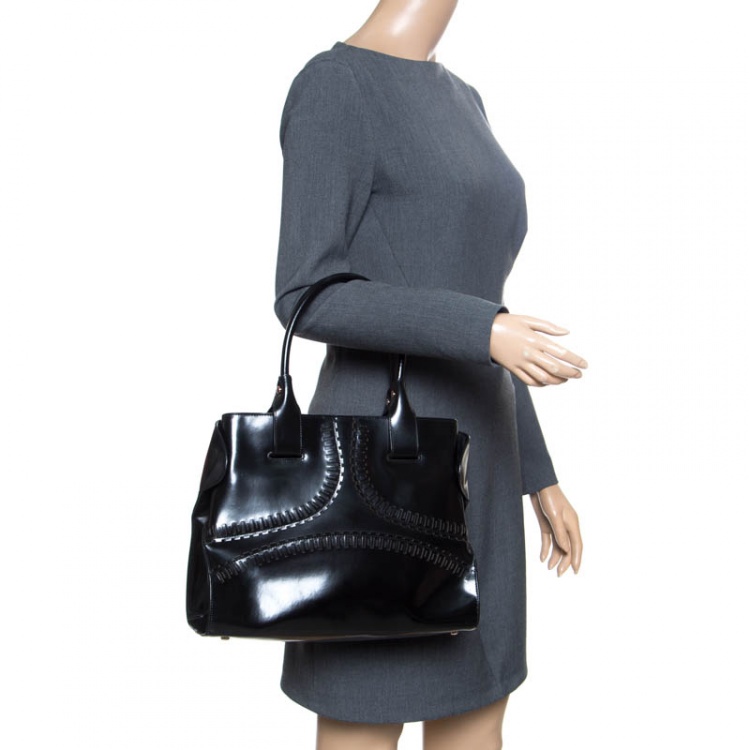 Pre Owned Tod's Black Patent Leather Small Cape Tote