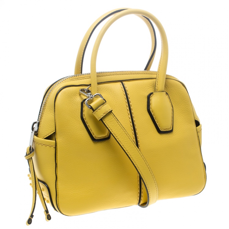 Pre Owned Tod's Yellow Leather Mini Nuovo Miky Top Handle Bag 