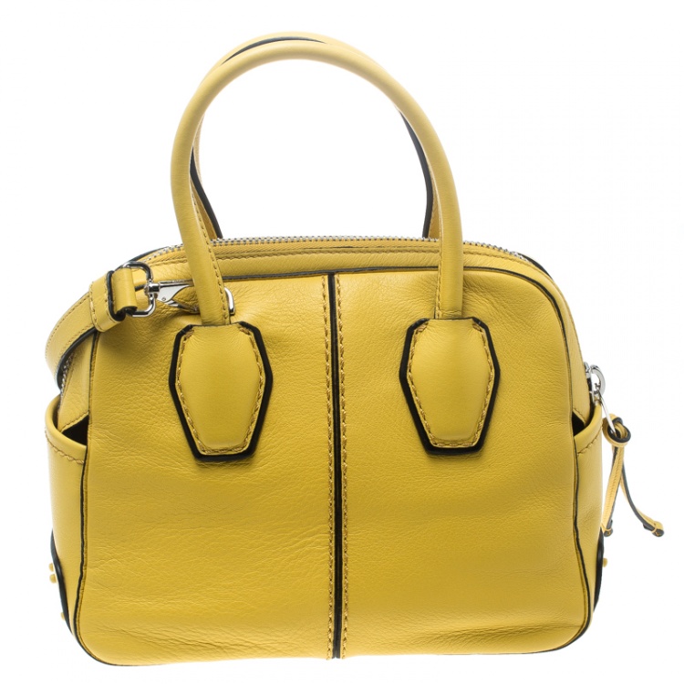 Pre Owned Tod's Yellow Leather Mini Nuovo Miky Top Handle Bag 