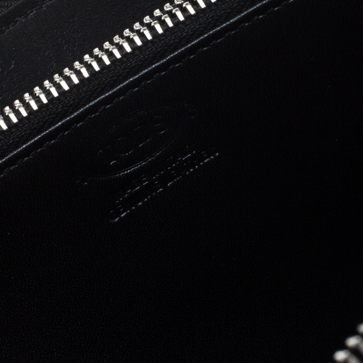 Pre Owned Tod's Black/White Woven Detail Leather Zip Around Wallet