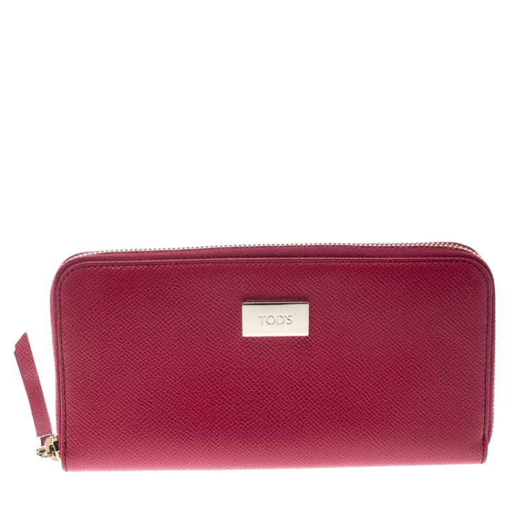 Pre Owned Tod's Fuchsia Leather Zip Around Continental Wallet