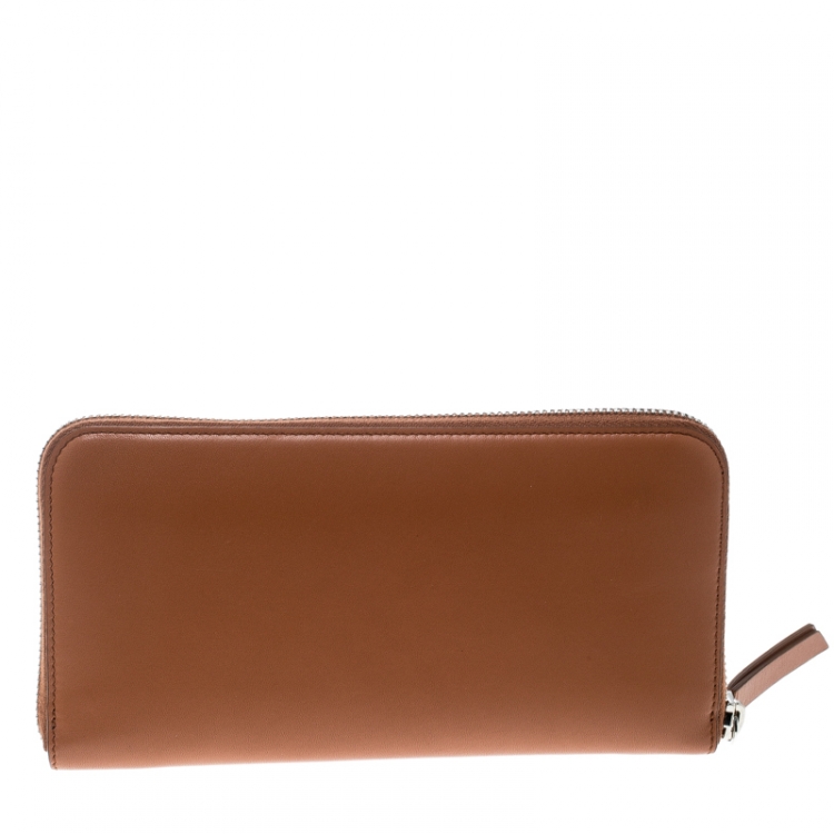 Pre Owned Tod's Brown/White Leather Woven Detail Zip Around Continental Wallet