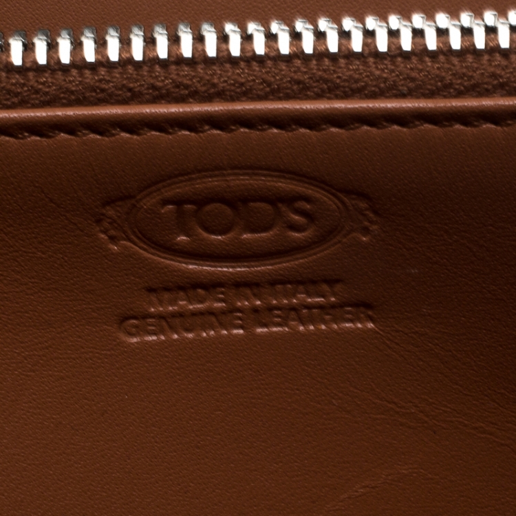 Pre Owned Tod's Brown/White Leather Woven Detail Zip Around Continental Wallet