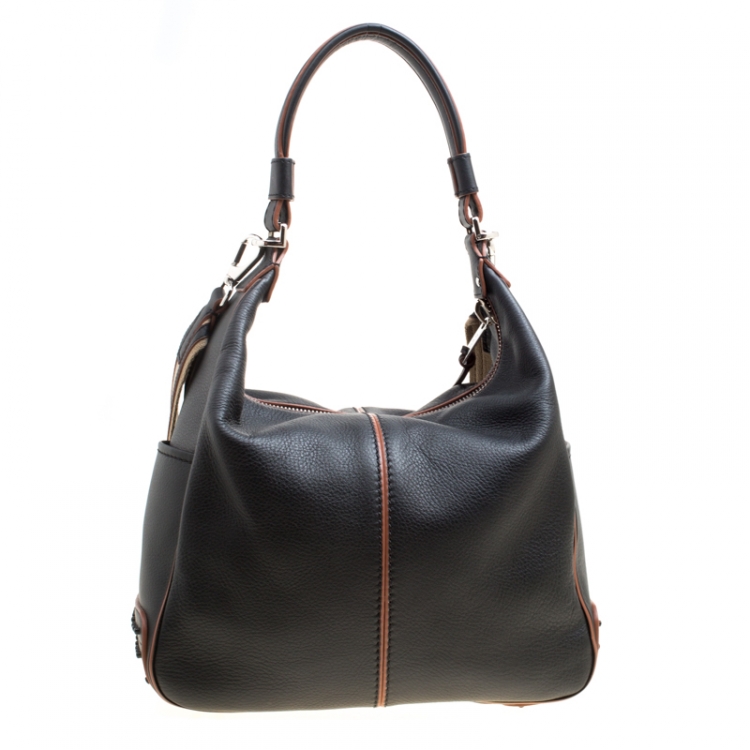 Pre Owned Tod's Black Leather Medium Miky Top Handle Shoulder Bag