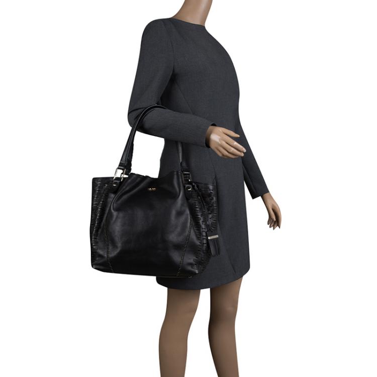 Pre Owned Tod's Black Leather Shopping Zip Tote