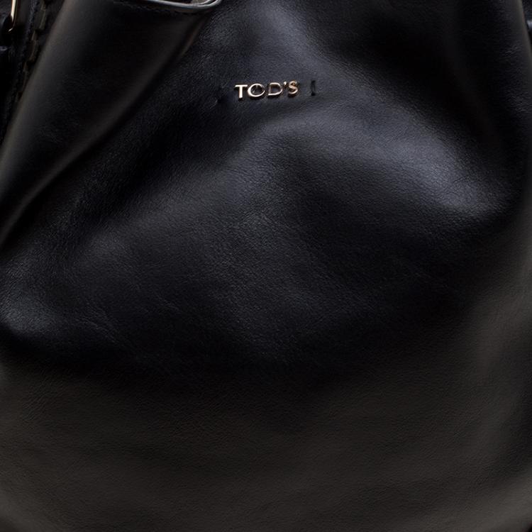Pre Owned Tod's Black Leather Shopping Zip Tote