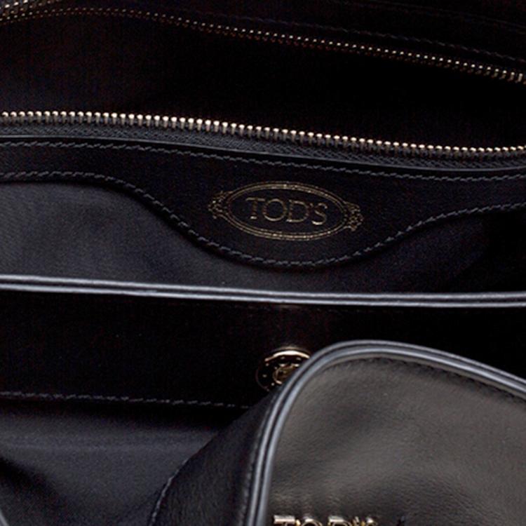 Pre Owned Tod's Black Leather Shopping Zip Tote