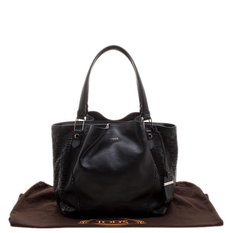 Pre Owned Tod's Black Leather Shopping Zip Tote