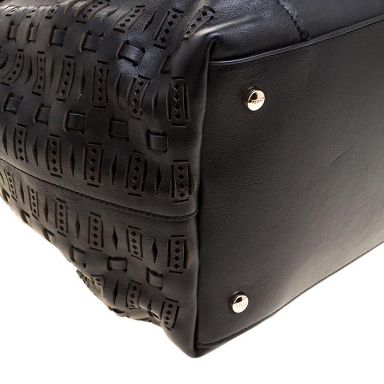 Pre Owned Tod's Black Leather Shopping Zip Tote