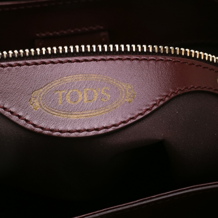 Pre Owned Tod's Burgundy/Beige Leather Small Flower Shopper Tote