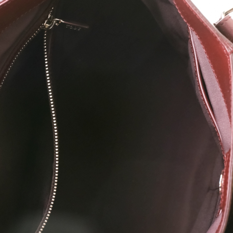 Pre Owned Tod's Burgundy/Beige Leather Small Flower Shopper Tote