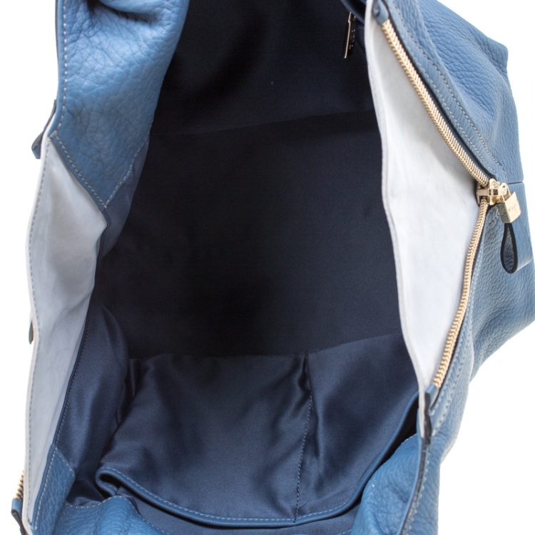 Pre Owned Tod's Teal Blue Pebbled Leather Zip Tote