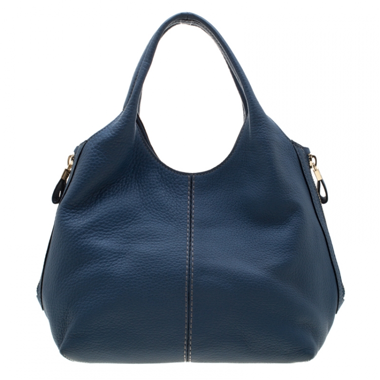 Pre Owned Tod's Teal Blue Pebbled Leather Zip Tote