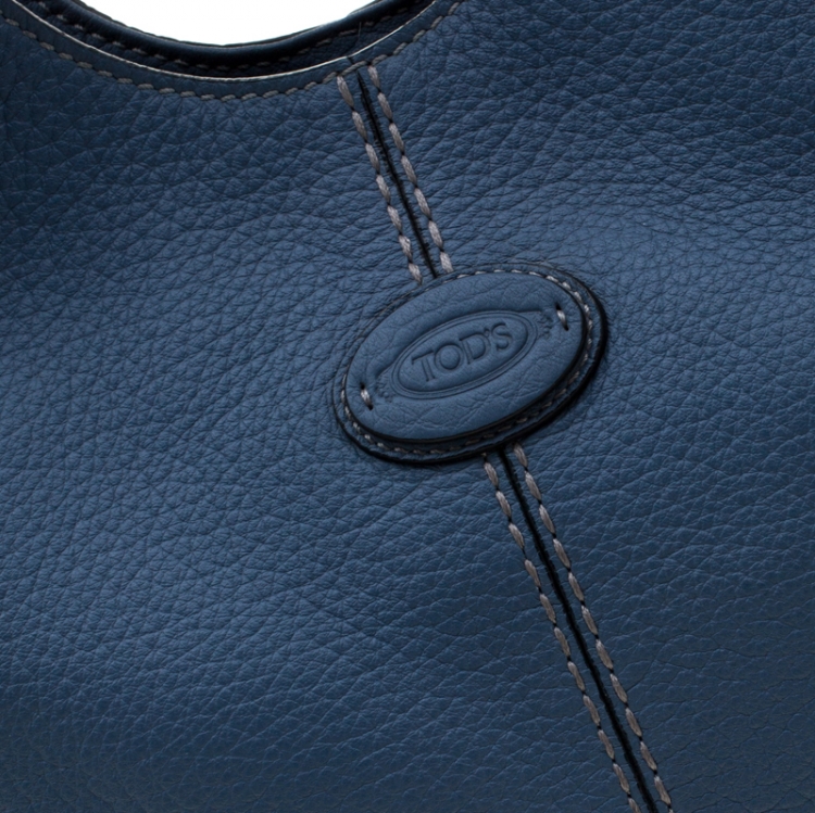 Pre Owned Tod's Teal Blue Pebbled Leather Zip Tote