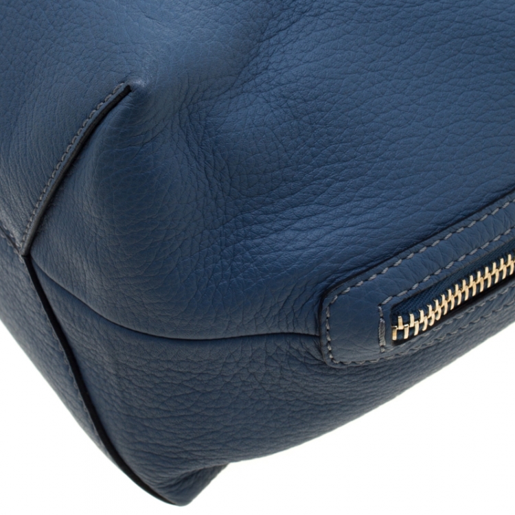 Pre Owned Tod's Teal Blue Pebbled Leather Zip Tote