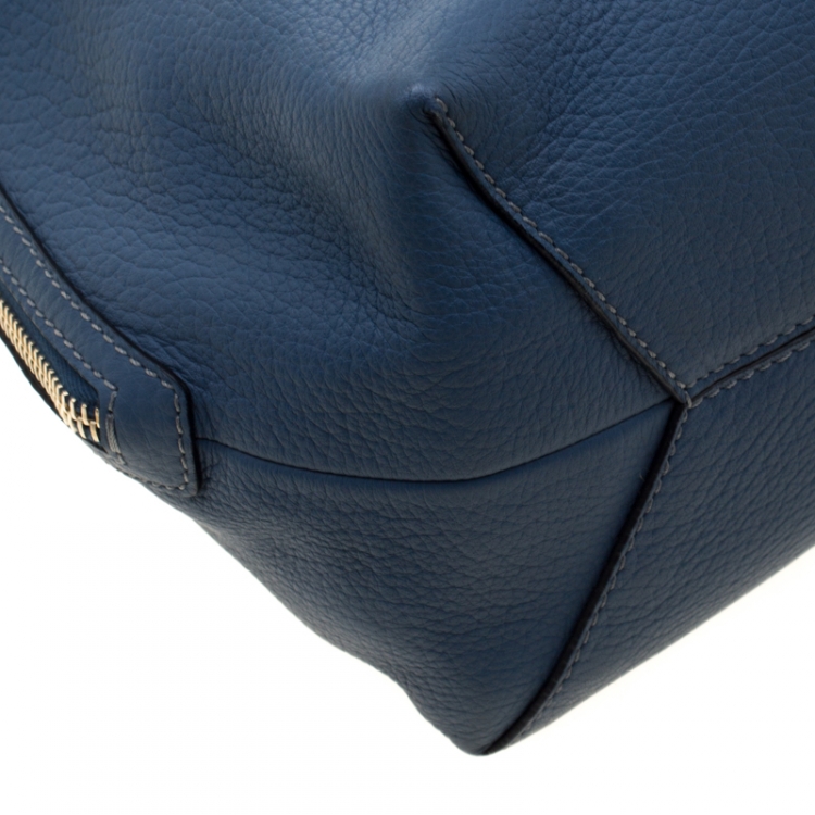Pre Owned Tod's Teal Blue Pebbled Leather Zip Tote