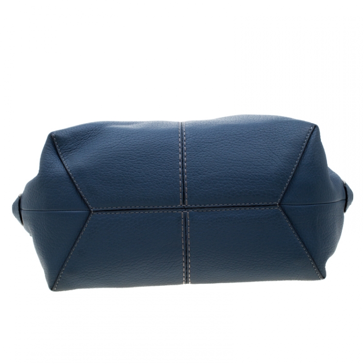Pre Owned Tod's Teal Blue Pebbled Leather Zip Tote