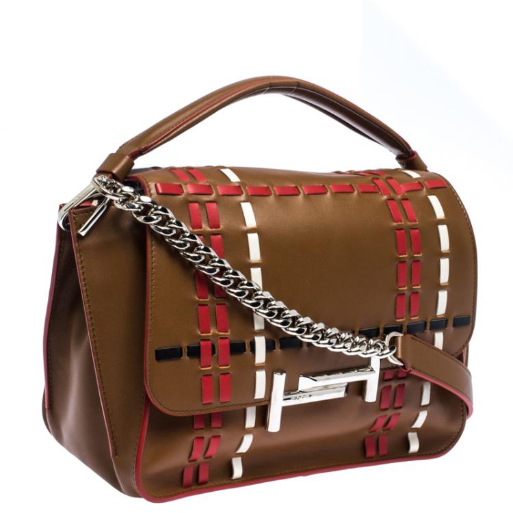 Pre Owned Tod's Tan Leather Double T Top Handle Bag