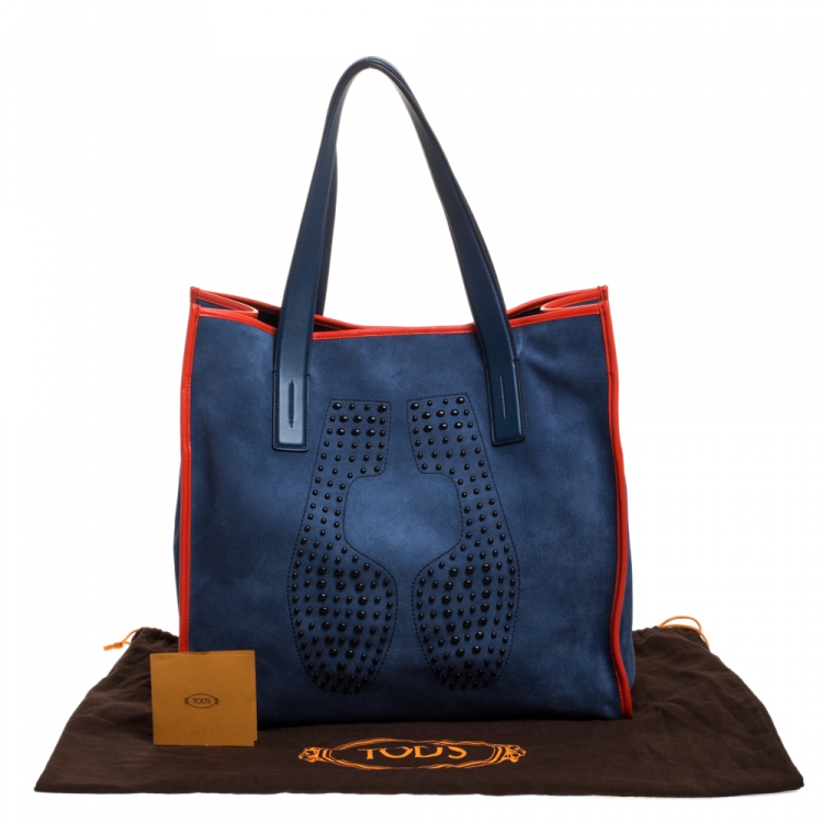 Pre Owned Tod's Blue Leather Script Impronte Shopper Tote