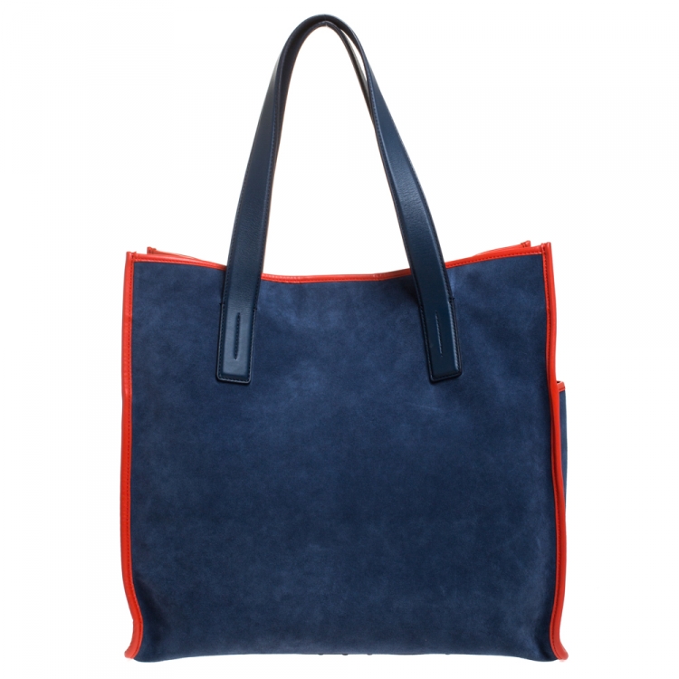 Pre Owned Tod's Blue Leather Script Impronte Shopper Tote